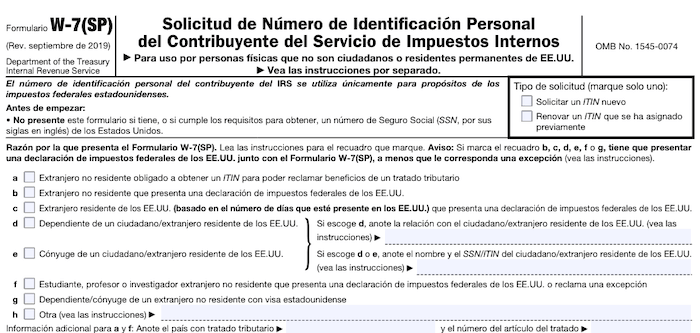 Formulario W-7: Número de identificación personal del contribuyente