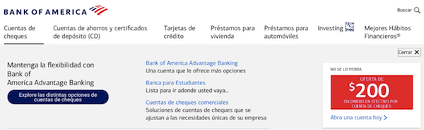 Productos de Bank of America.