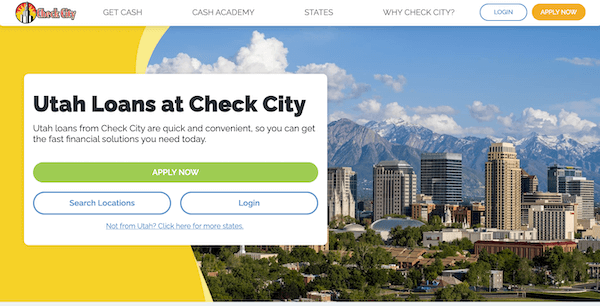 Página web de Check City en Utah